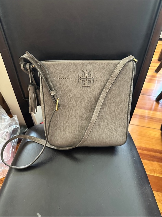 Tory Burch Handbags - Tory Burch McGraw Pebbled Leather Crossbody with Tassel (Taupe)